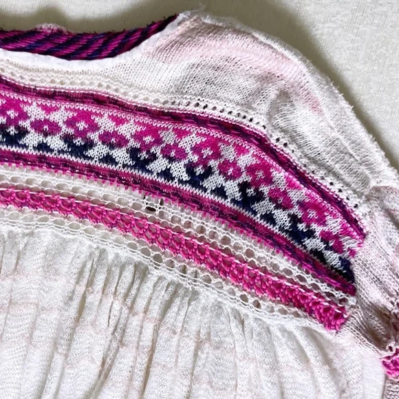 Free People Dreamland Knit Cardigan Womans Small Ivory Pink Balloon Sleeves - Picture 13 of 14